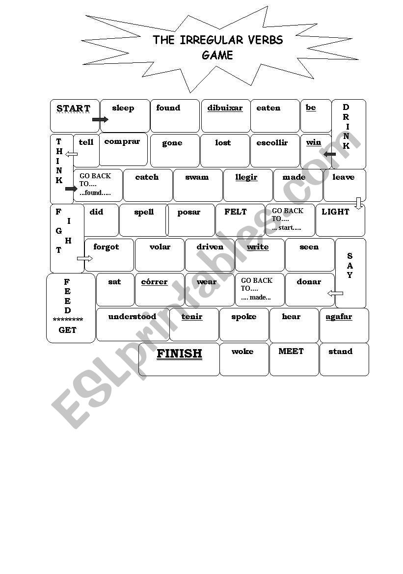 Irregular verbs game worksheet