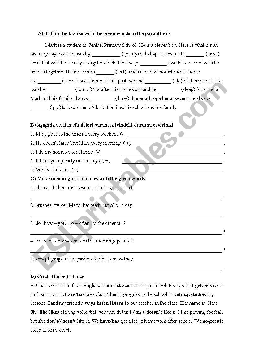 daily routines worksheet