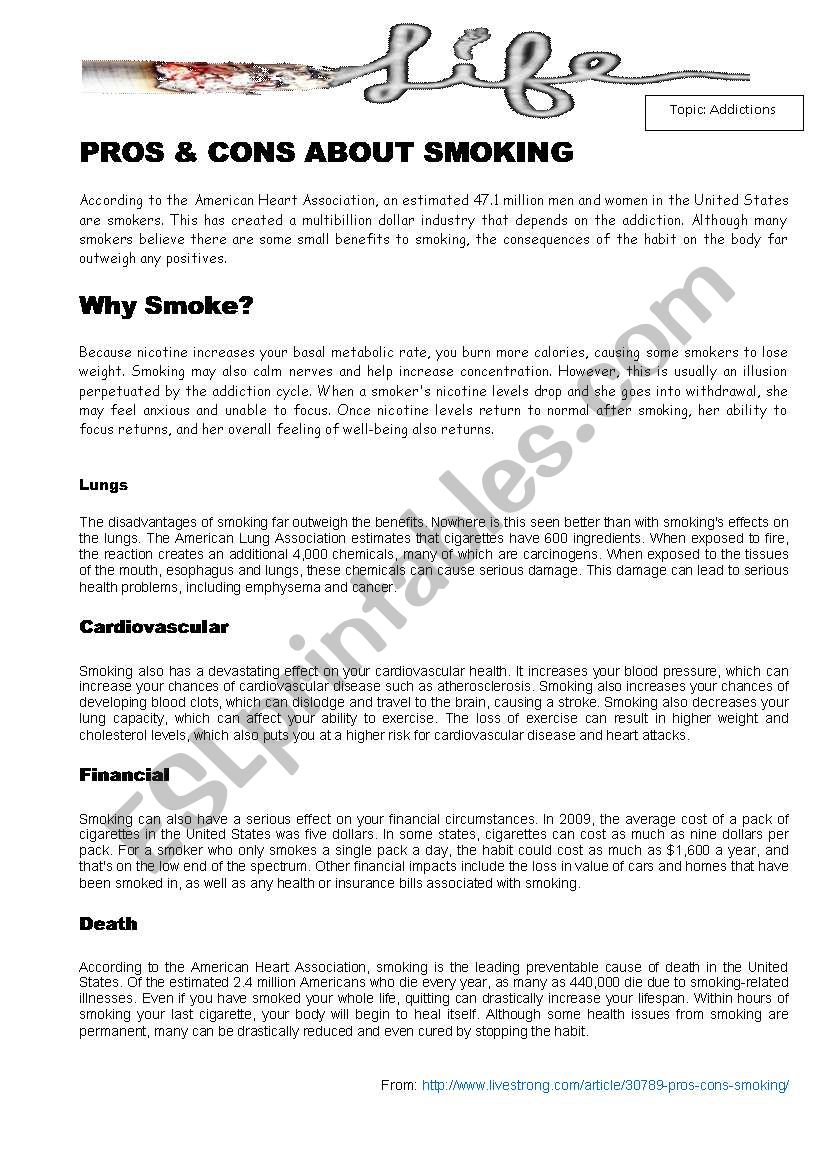 Pros and cons of smoking worksheet