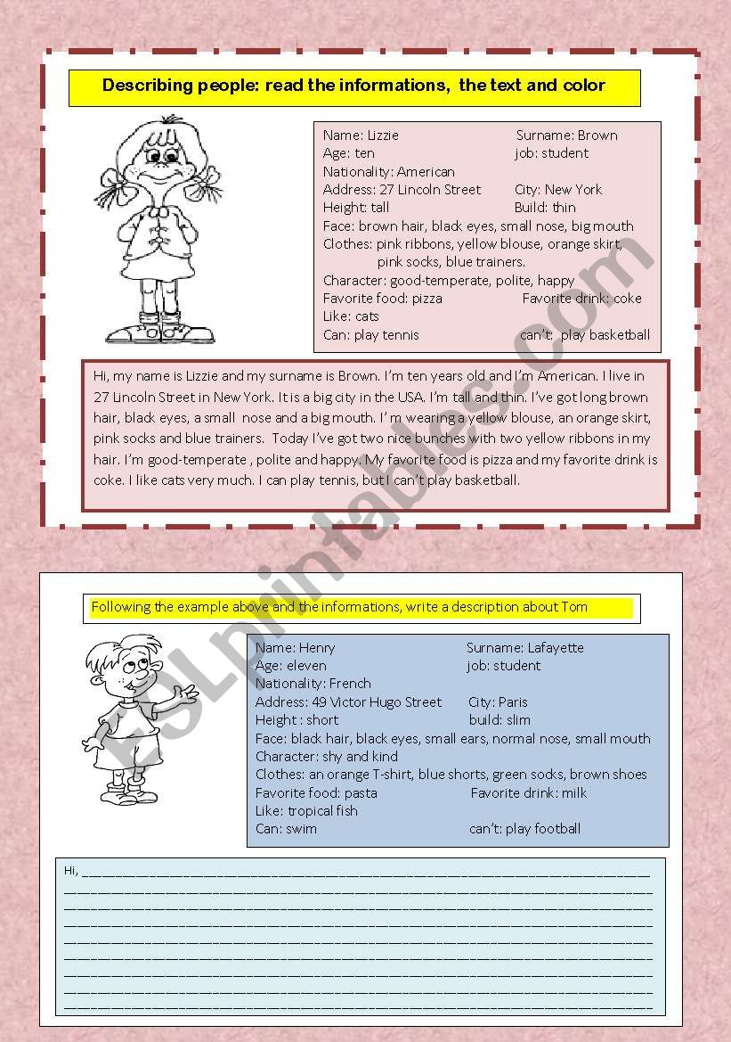 describing people worksheet