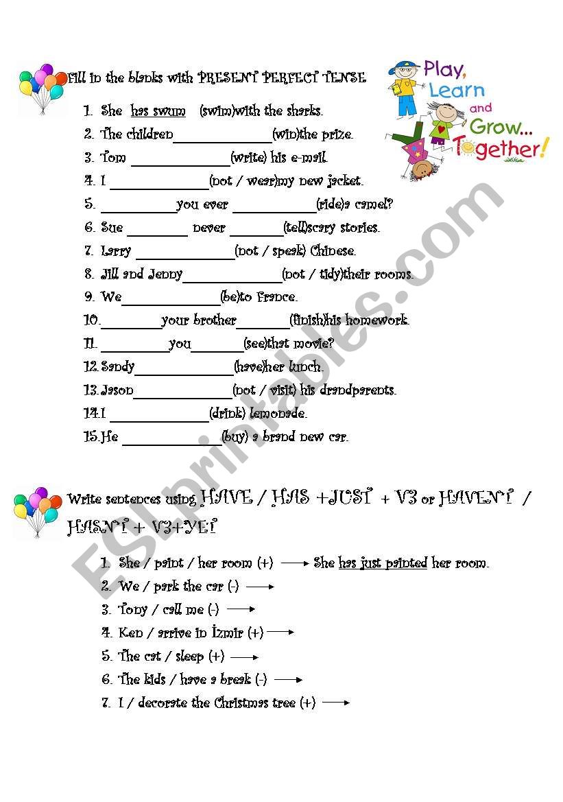 present perfect worksheet