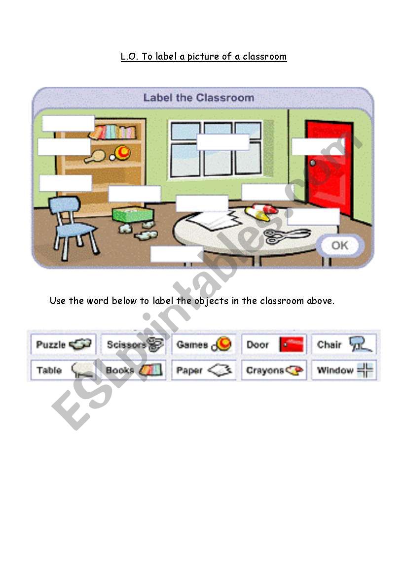 Labelling a classroom worksheet
