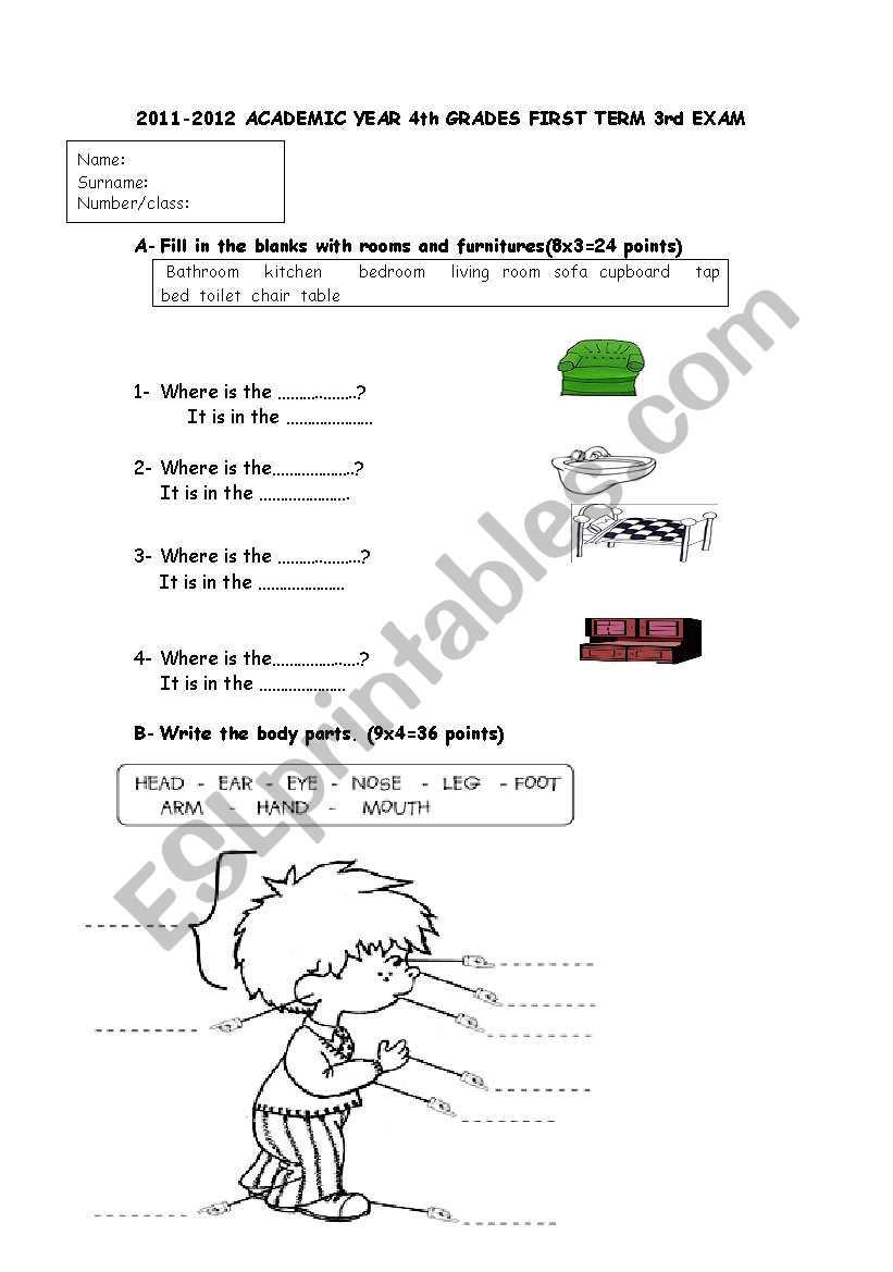 4th grades exam worksheet