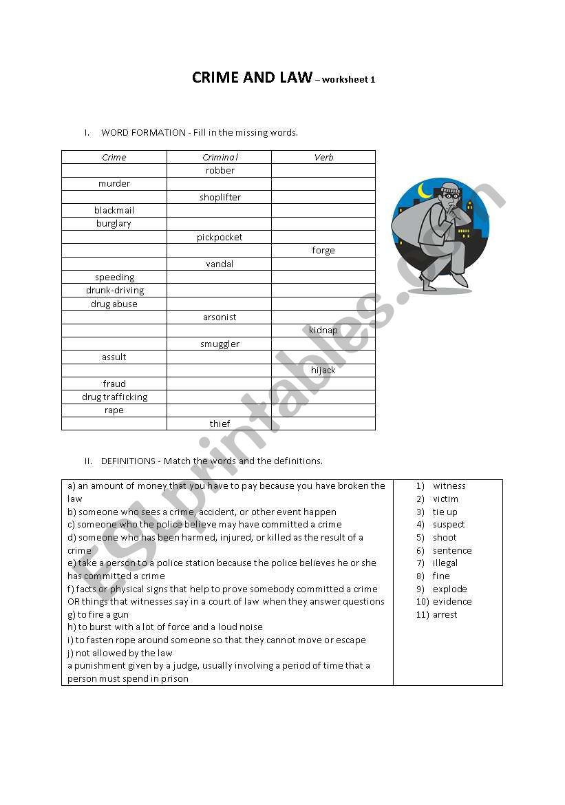 Crime and Law worksheet worksheet