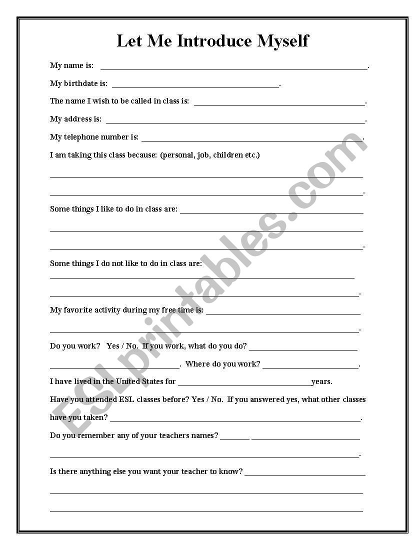 Let me Introduce Myself worksheet