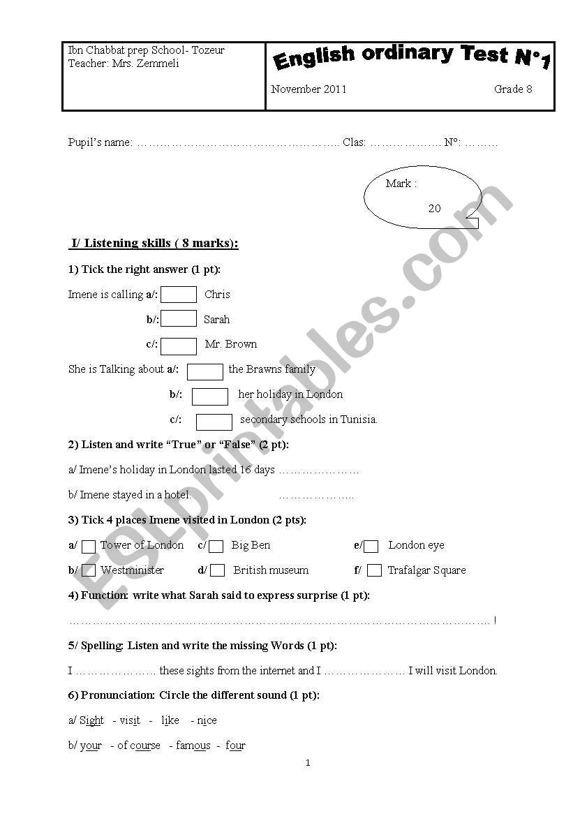 AN English Test worksheet