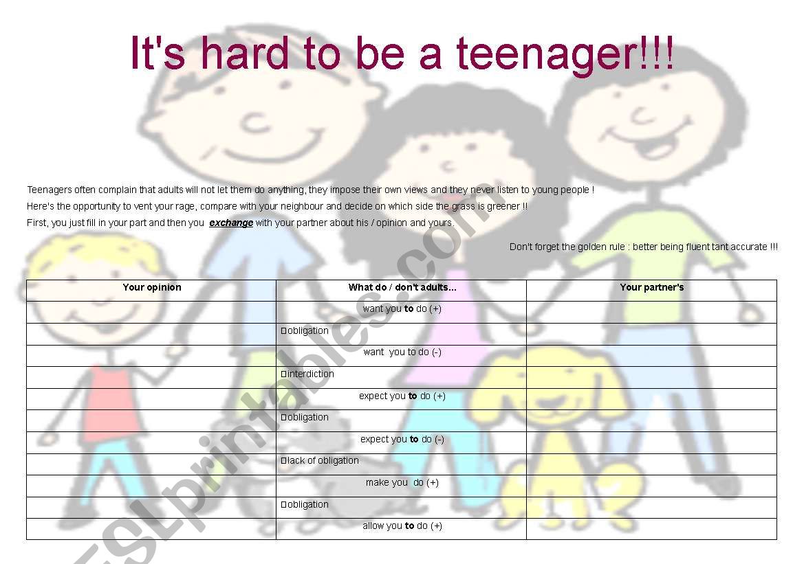 Its hard to be a teenager! worksheet
