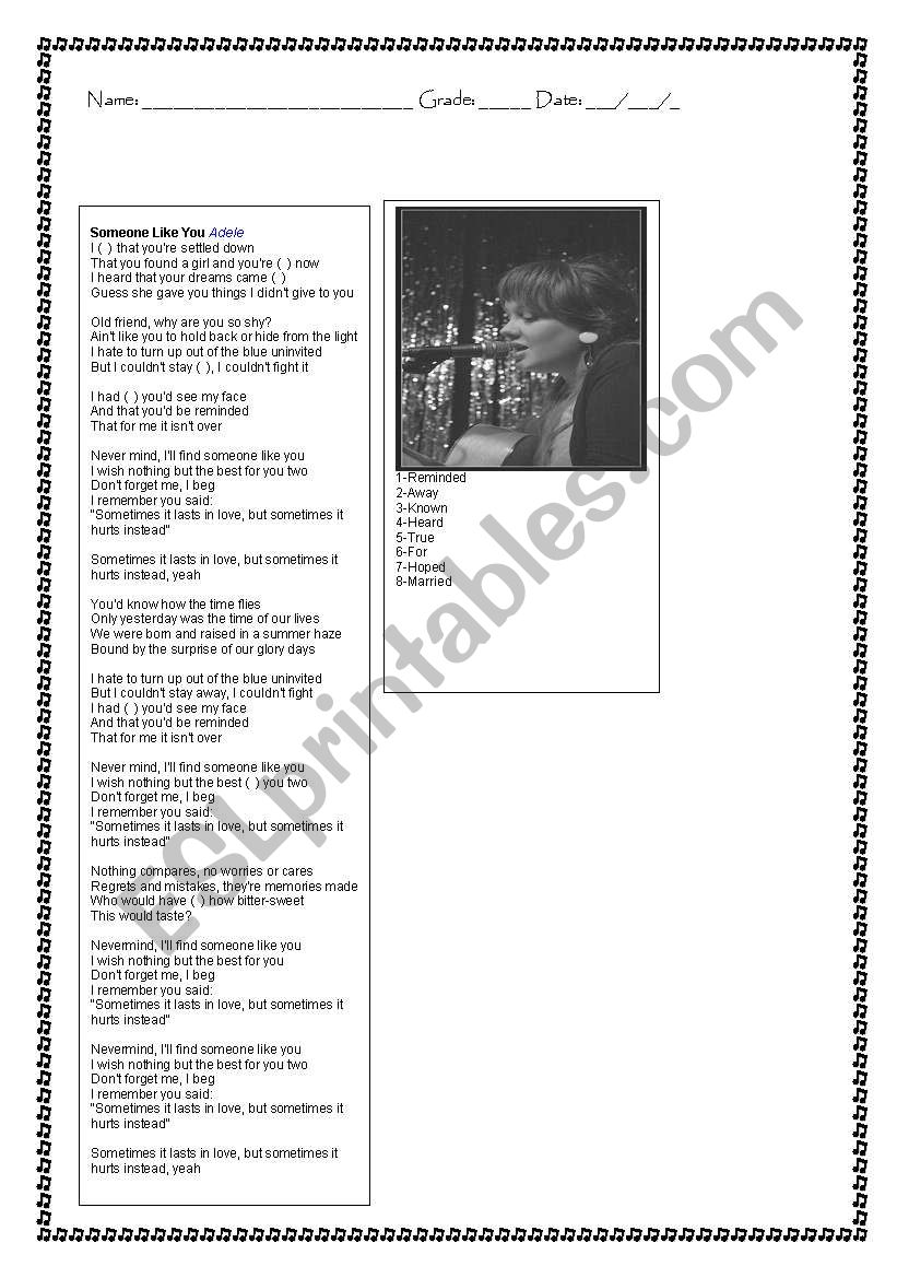 Someone like you worksheet