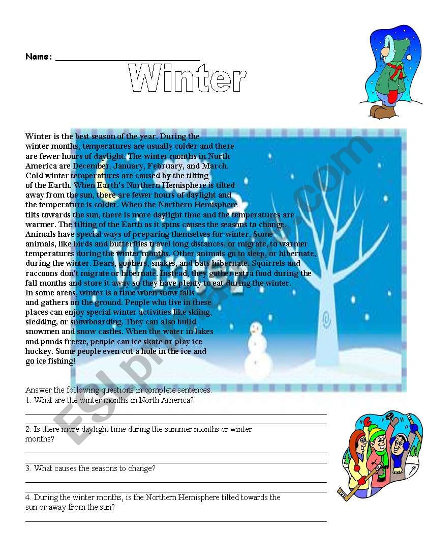 Winter text worksheet