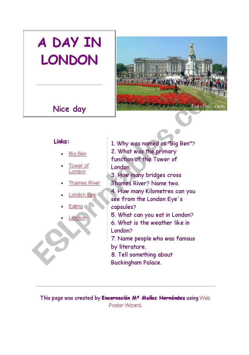 A DAY IN LONDON worksheet