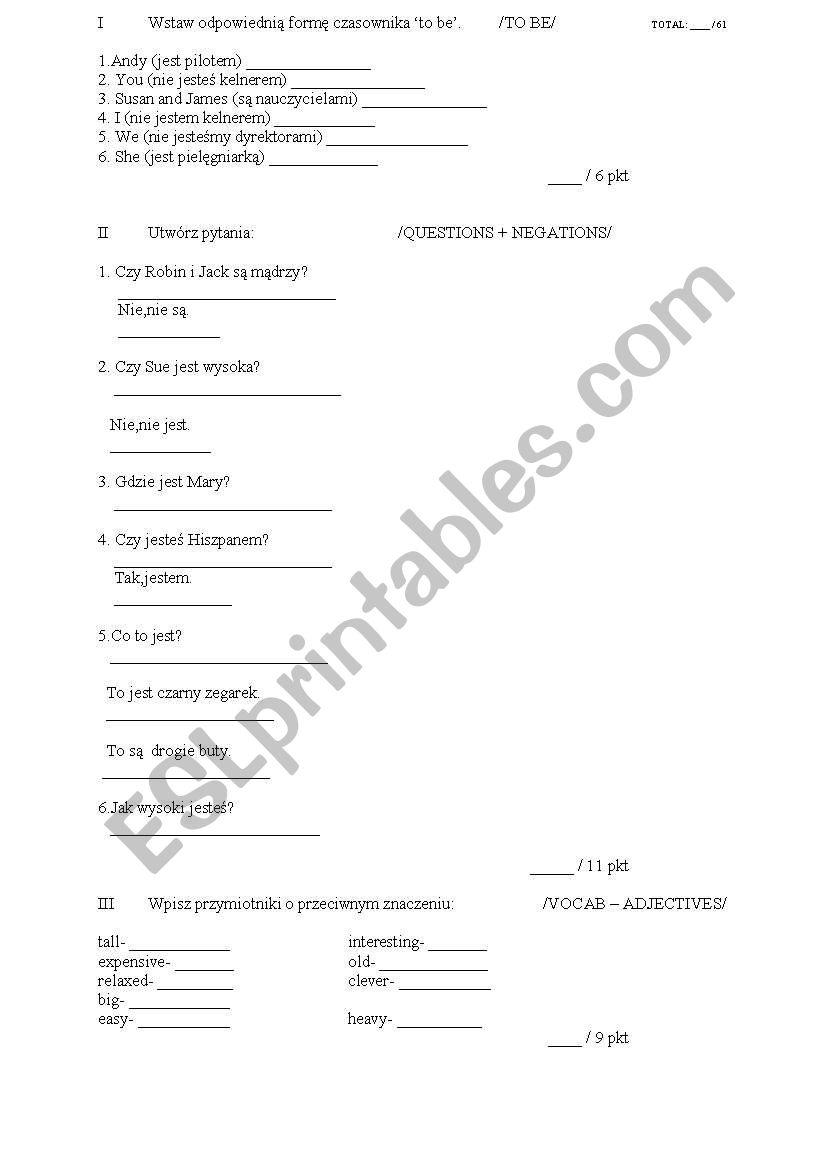 elementary test worksheet