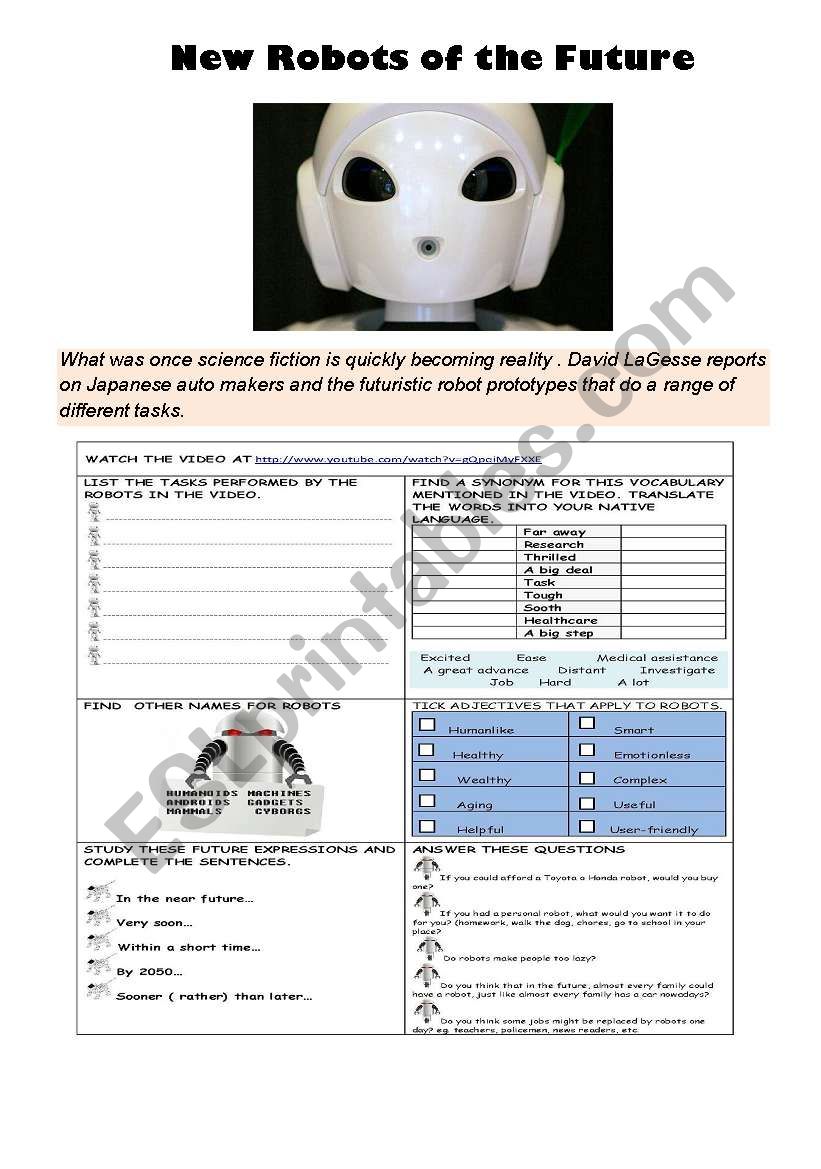 NEW ROBOTS OF THE FUTURE worksheet