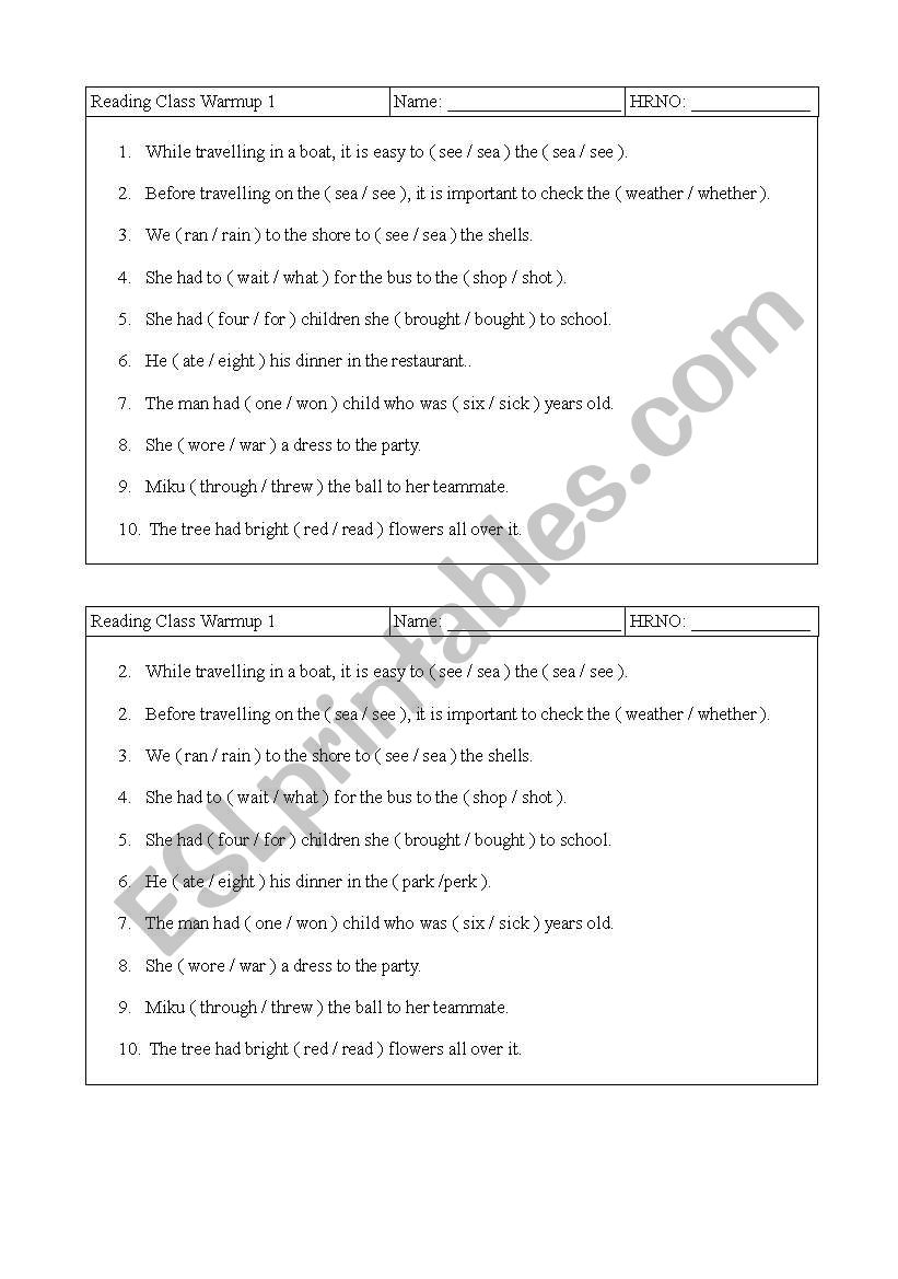 Similar Words Warm-up worksheet