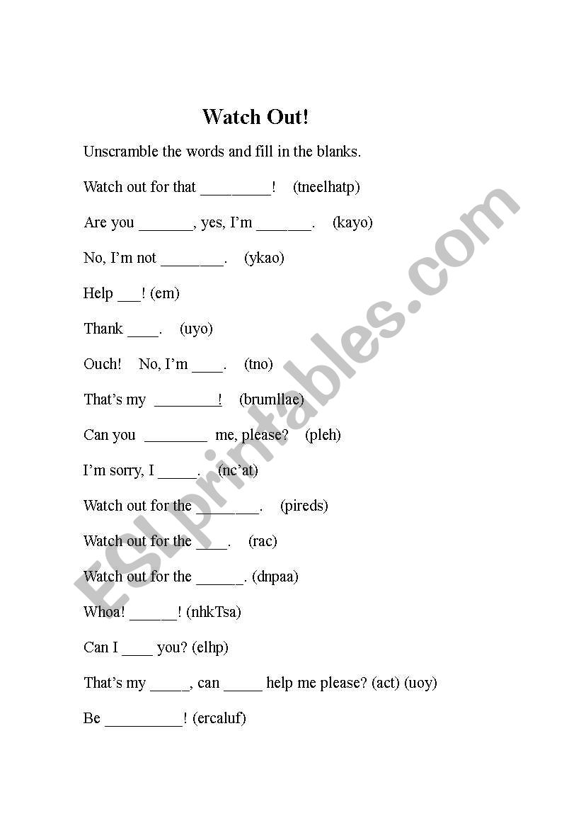 Watch Out!  Gap Fill worksheet