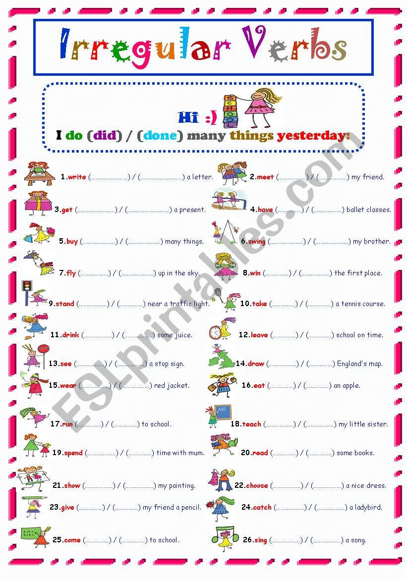 Irrergular verbs worksheet