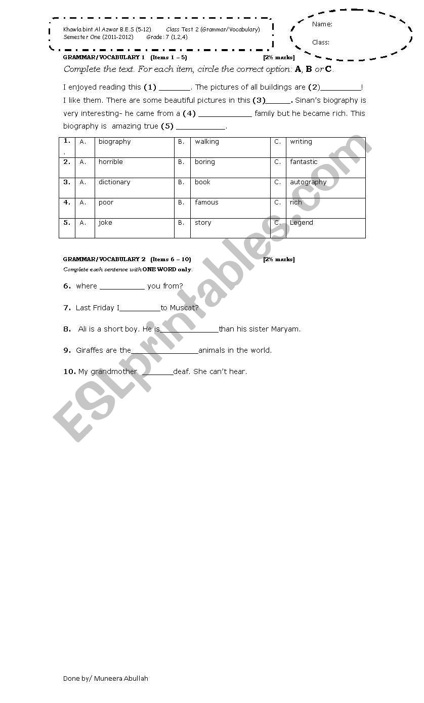 Grammar worksheet