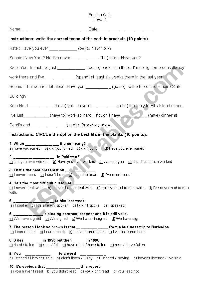 Present Perfect worksheet