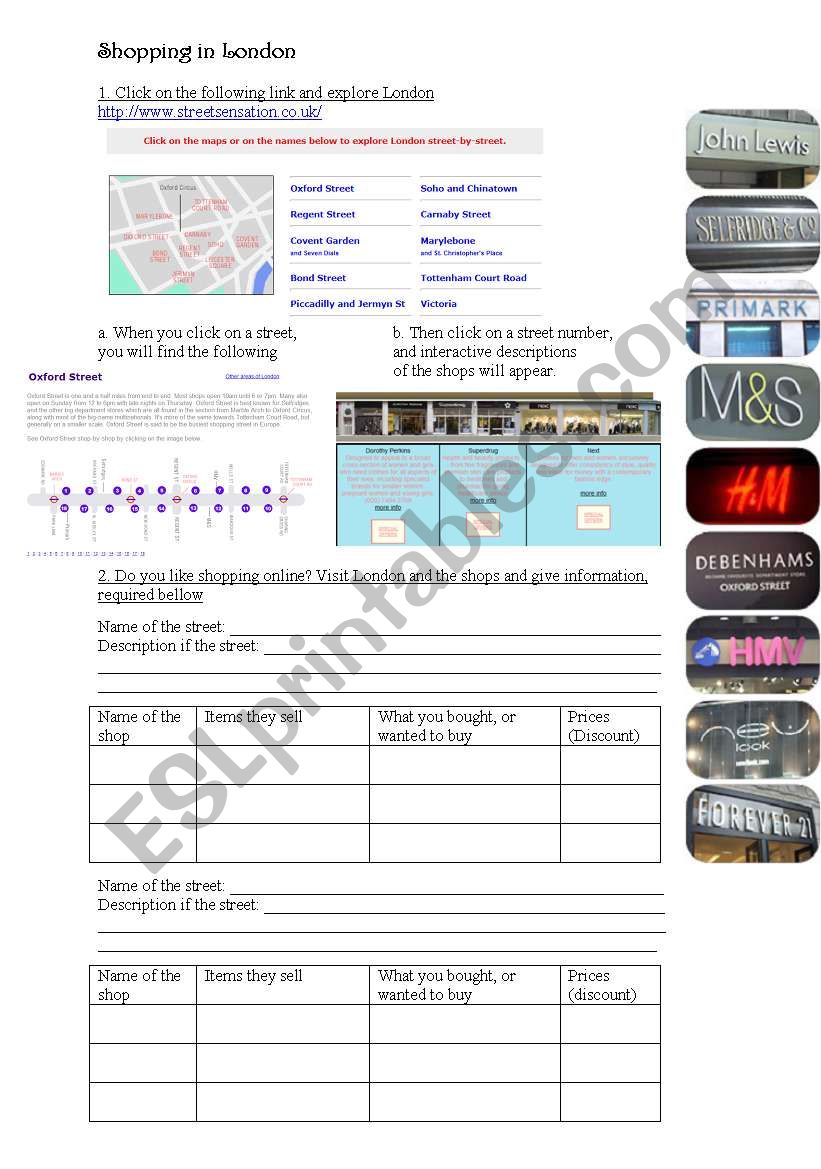 Online activity: shopping in London