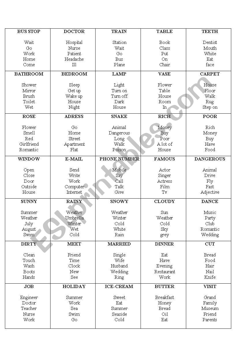 taboo 2 worksheet