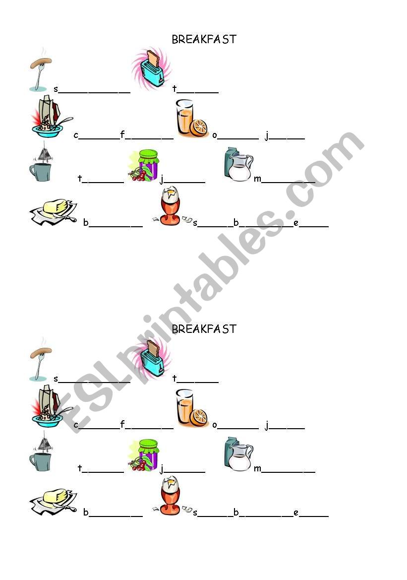 breakfast vocabulary worksheet