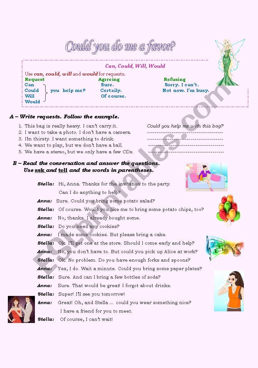 Could you do me a favor? worksheet