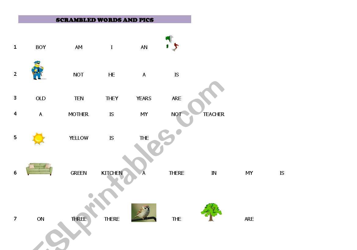 SCRAMBLED WORDS AND PICTURES worksheet