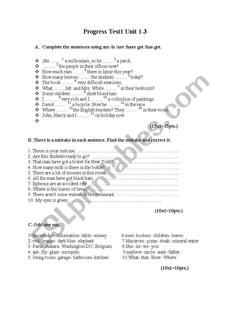 progress test worksheet