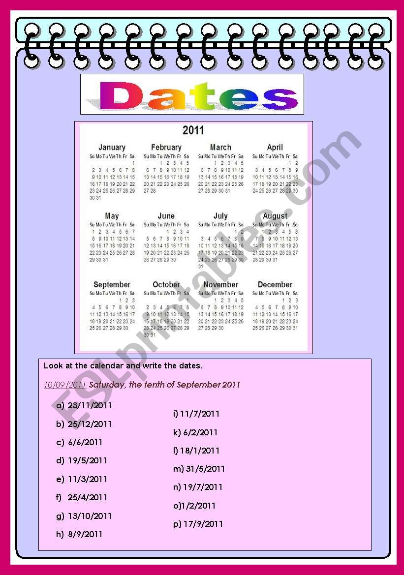 dates worksheet