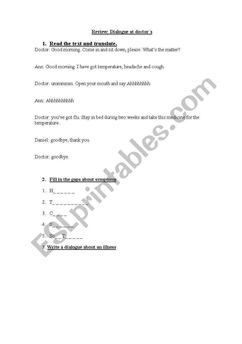 dialogue a the doctors worksheet