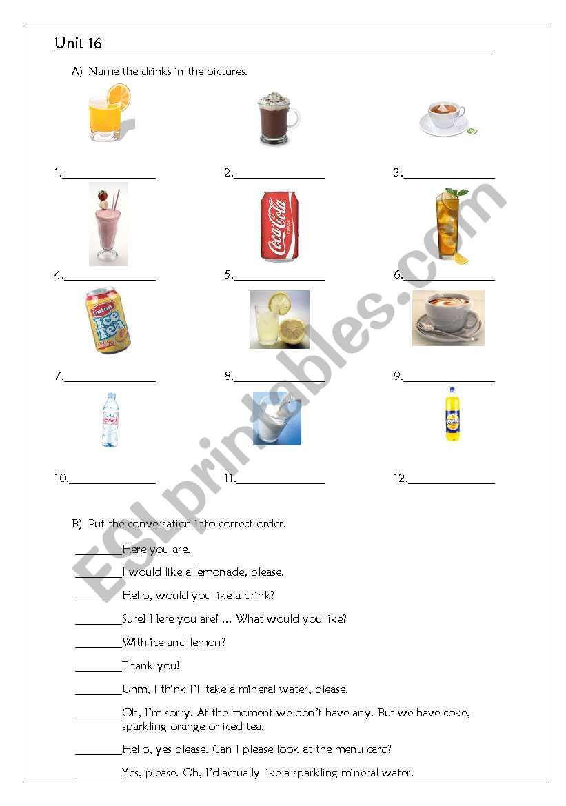 ordering drinks worksheet