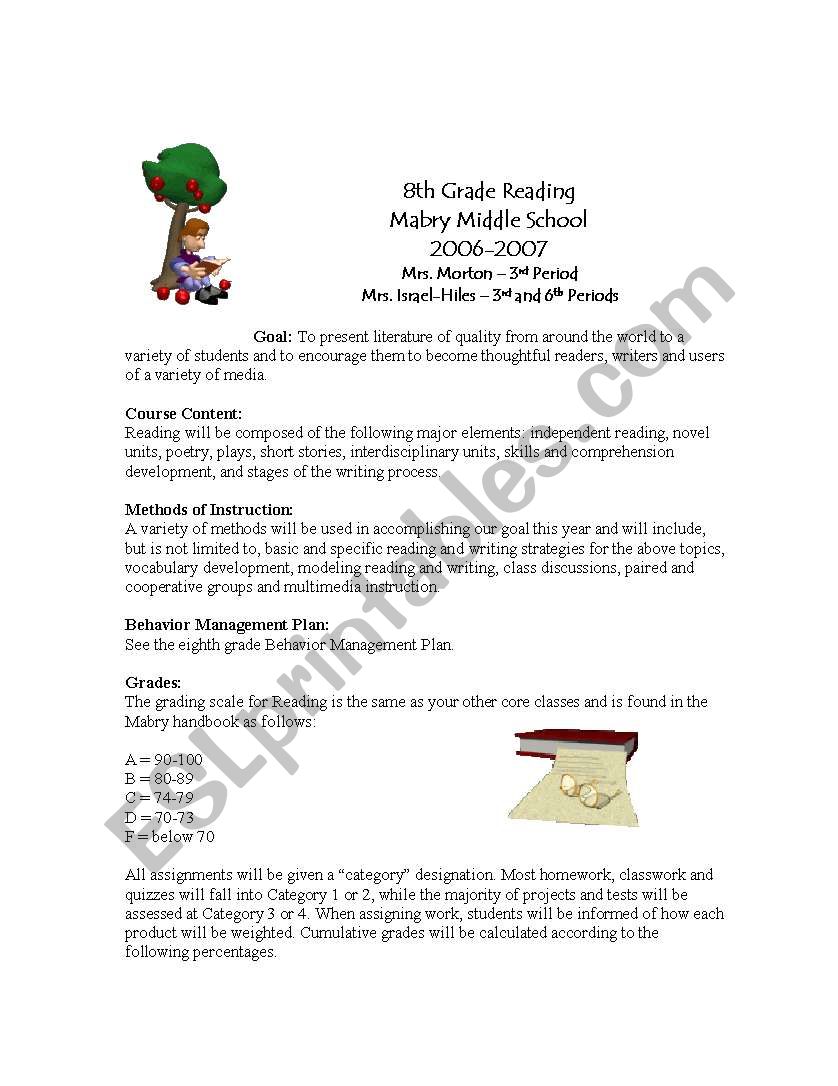 Reading syllabus worksheet