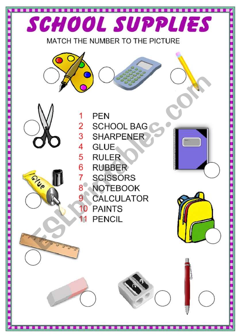 SCHOOL SUPPLIES worksheet