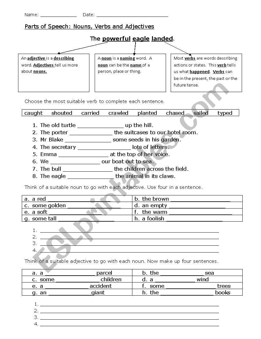 Parts of Speech worksheet