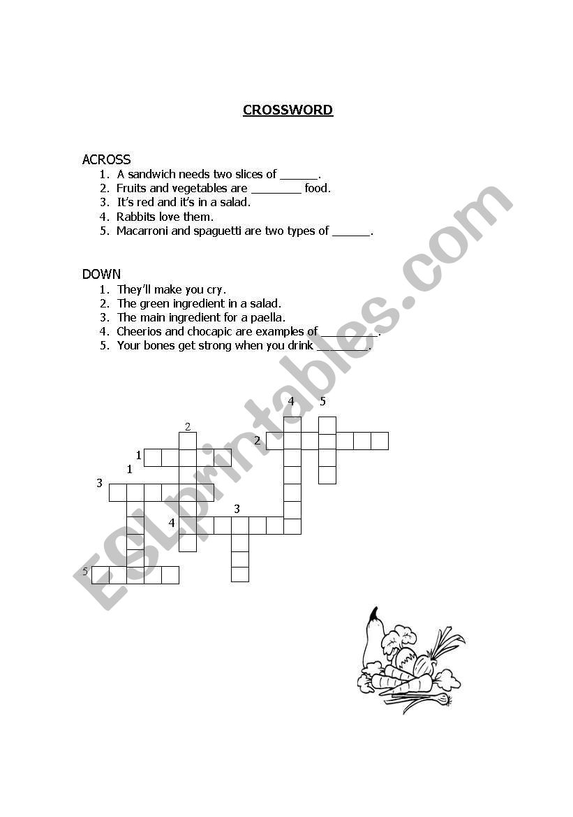 food crossword worksheet