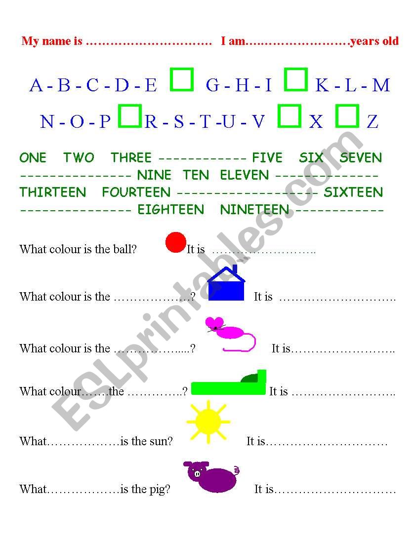 kids test worksheet