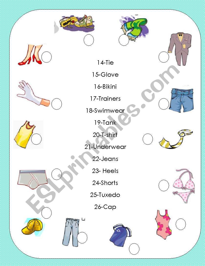 Clothes Pictionary 2/3 worksheet