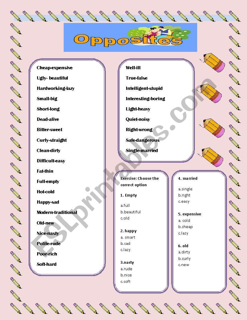 ADJECTIVES OPPOSITES worksheet