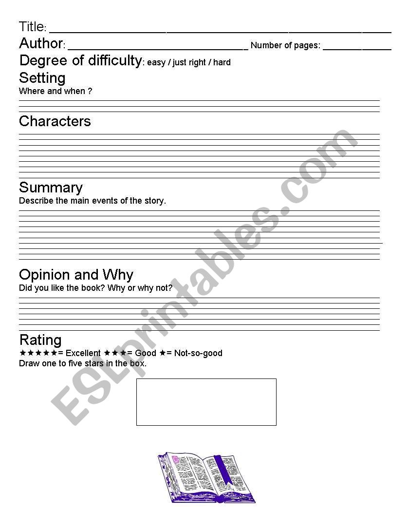 Reading logbook worksheet