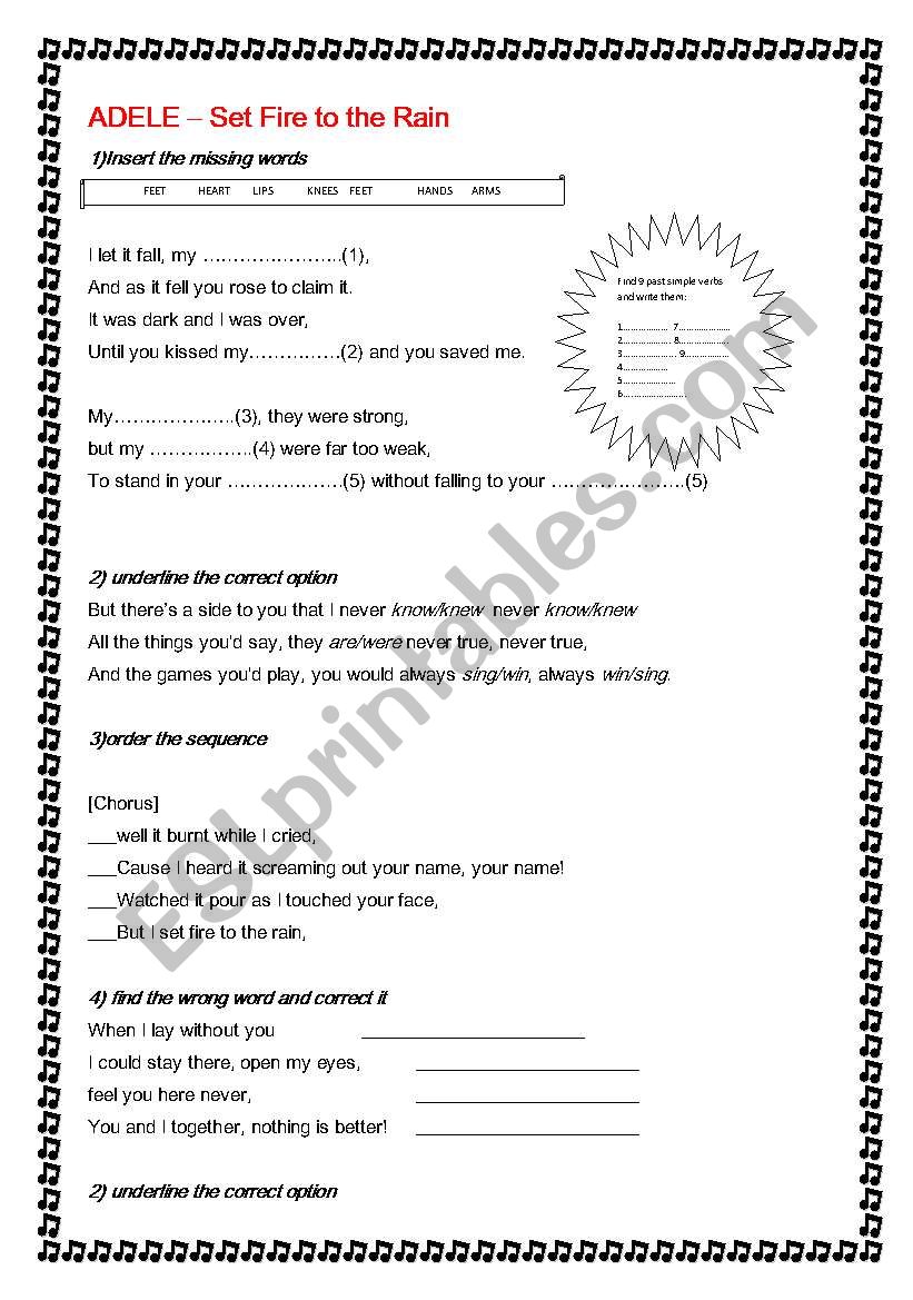 Adele- Set fire to the rain worksheet