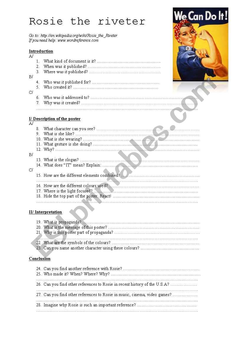 rosie the riveter worksheet