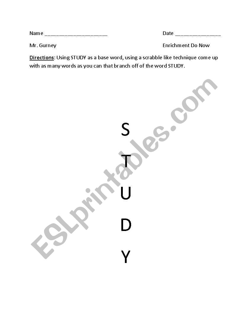 Study Scrabble worksheet