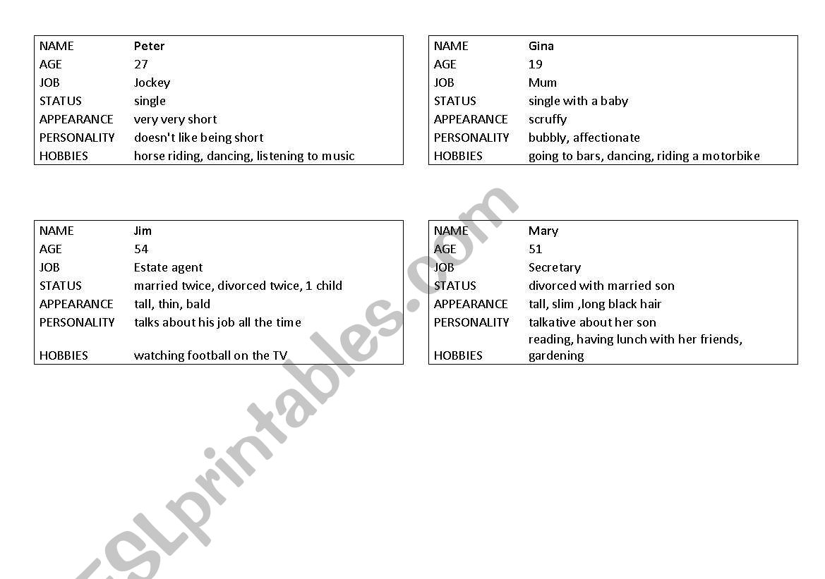 Speed Dating worksheet