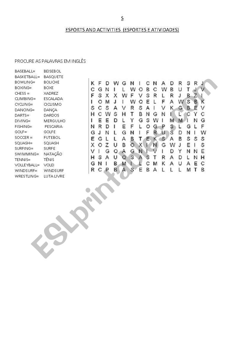 SPORTS AND ACTIVITIES worksheet