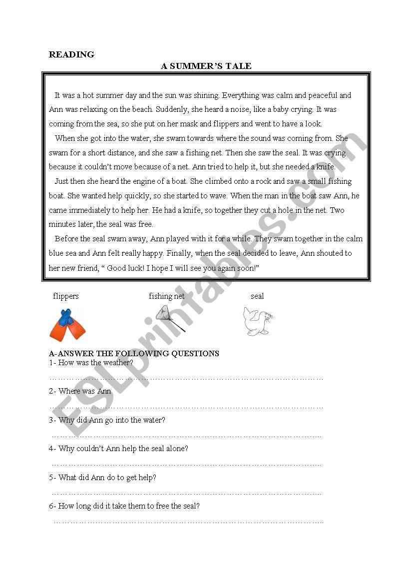 A summers tale worksheet