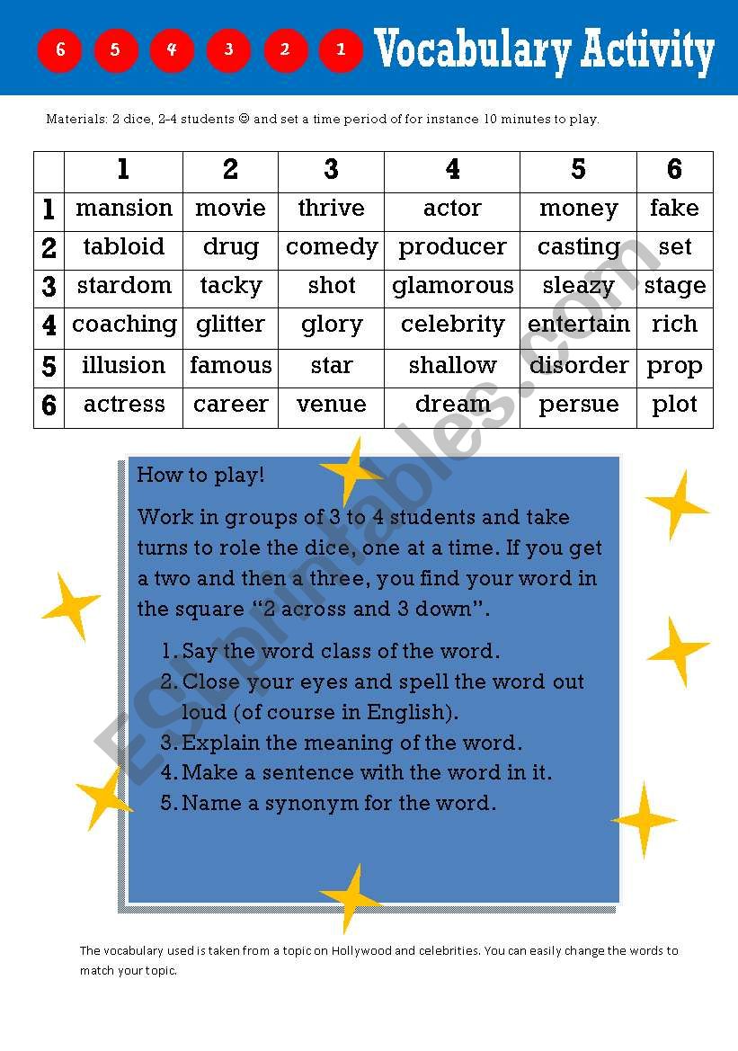 A Vocabulary Activity worksheet