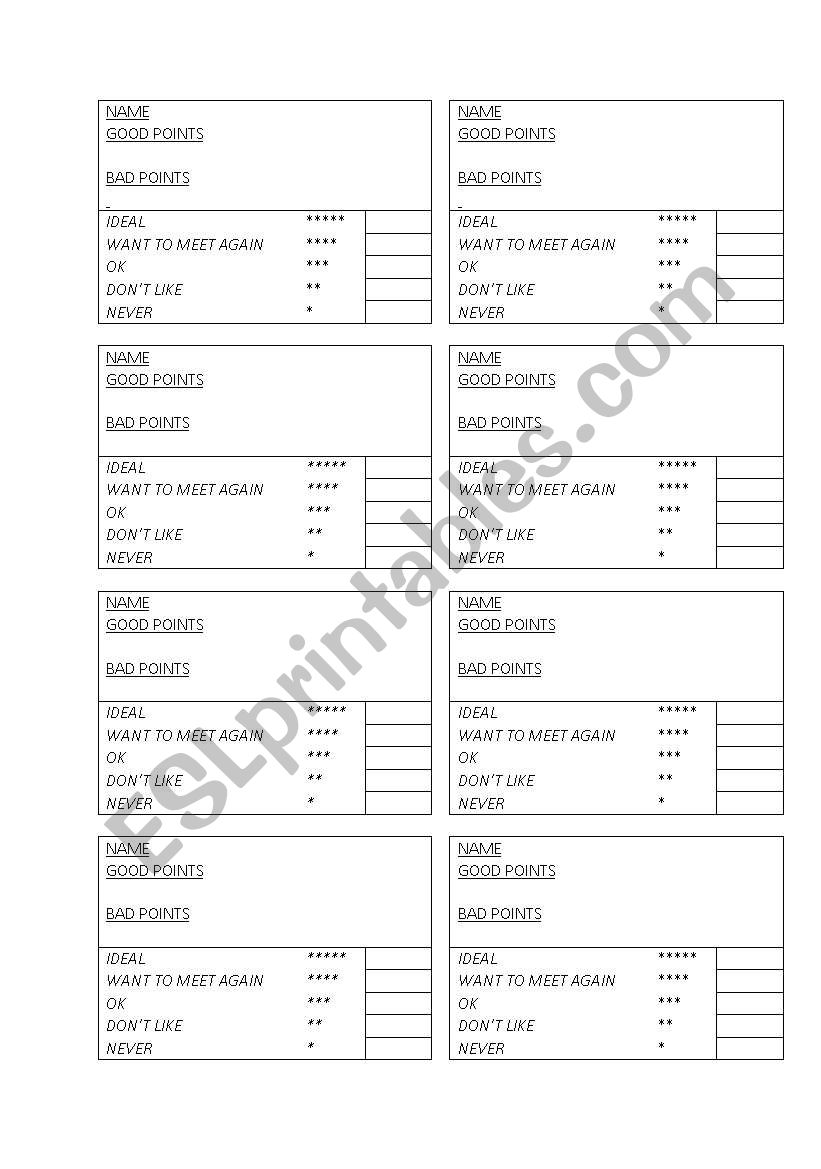 Speed dating part 2 worksheet