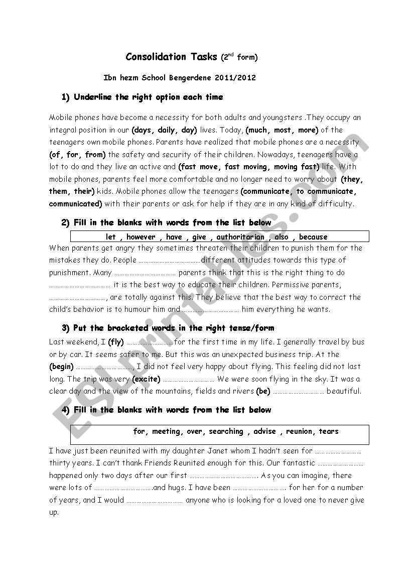 consolidation 2nd form  worksheet