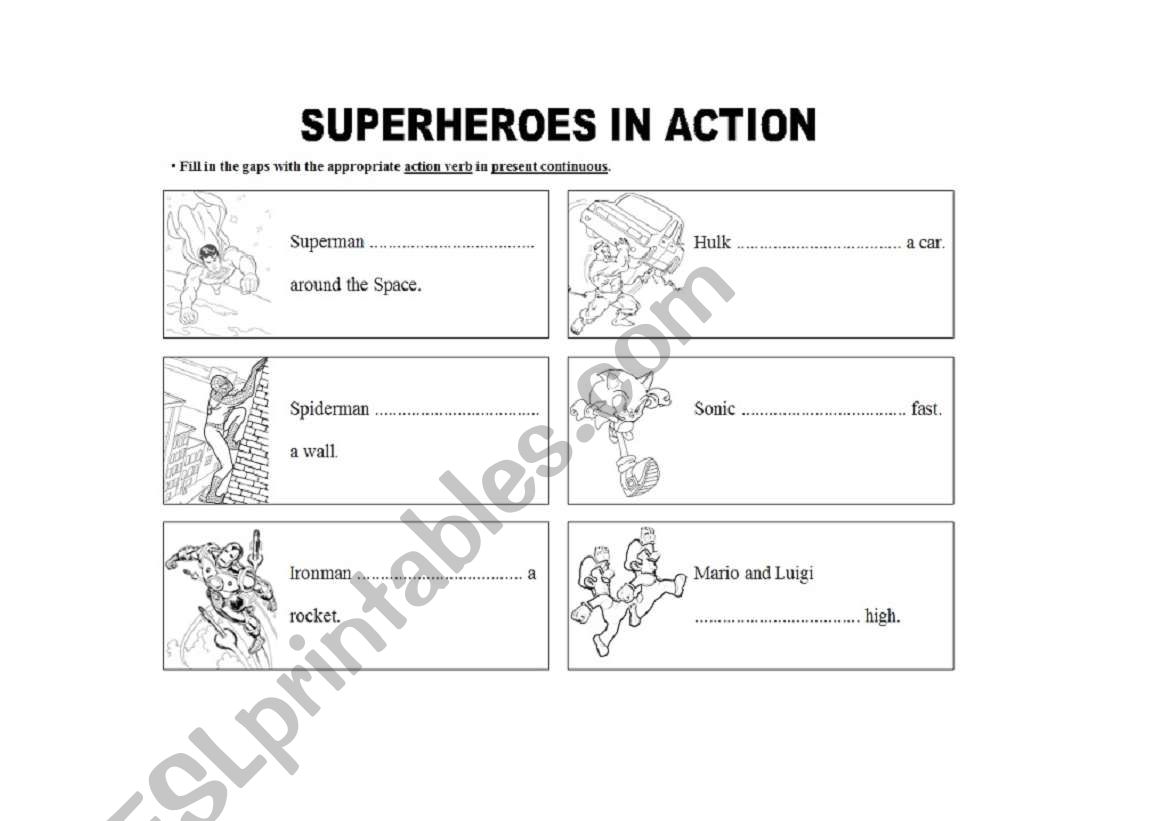Superheroes in action worksheet