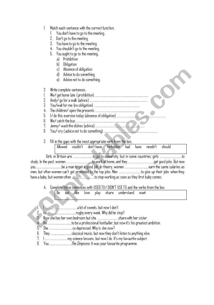 Modal Verbs worksheet