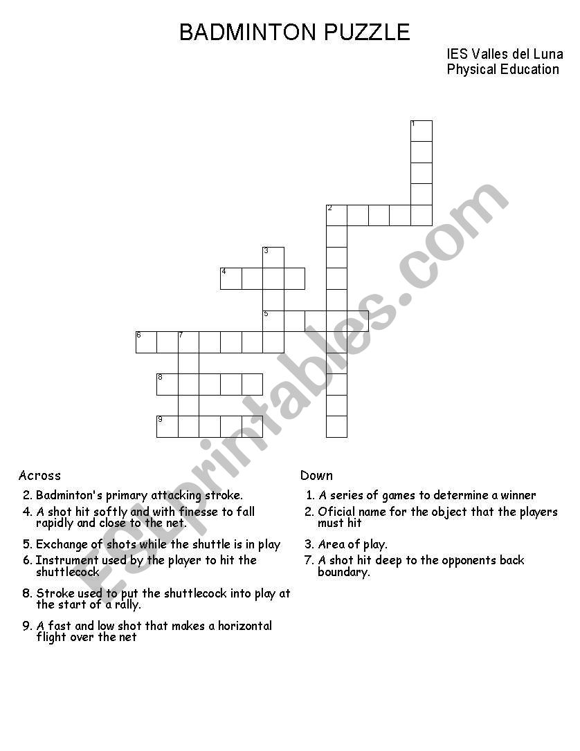 Badminton puzzle worksheet